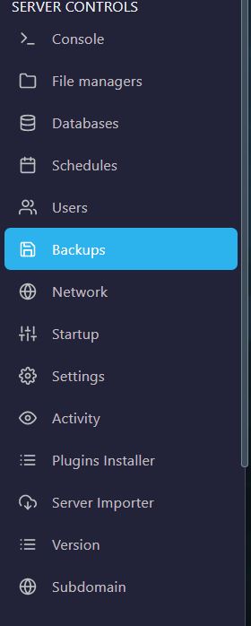 Image of Backups button